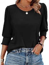 economico Maglietta Arte &amp; Design-Per donna Maglietta Semplice Casual Manica 3/4 Girocollo Top Regolari Quotidiano Uscire Weekend Blu Nero Bianco Rosso Primavera Autunno