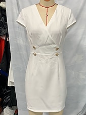 voordelige Eenvoudige jurk-Dames Mini-jurk Witte jurk Casual jurk Schede jurk Elegant Modieus Modern Dagelijks Vakantie Uitgaan Normale pasvorm Effen Korte mouw V-hals Wit Zomer Lente