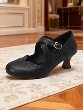 Χαμηλού Κόστους Ρετρό στυλ της δεκαετίας του 1950-Γυναικείες vintage καφέ γόβες Mary Jane με αγκράφα και brogue από απομίμηση δέρματος της δεκαετίας του 1950 – κομψές γόβες για επίσημες περιστάσεις, γραφείο και από το πρωί μέχρι το βράδυ