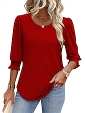economico Maglietta Arte &amp; Design-Per donna Maglietta Semplice Casual Manica 3/4 Girocollo Top Regolari Quotidiano Uscire Weekend Blu Nero Bianco Rosso Primavera Autunno
