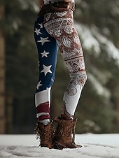  Ziua Independenței Femei Patriotic Leggings Viking Boho Vacanță Vintage Stil Etnic Mâneci Plină Înălțime Pants Comod Moale Confortabil Elastic de Zi cu Zi Acasă Exterior Albastru