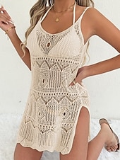 abordables Robes de plage-Femmes Maillots de Bain Vêtement couvrant Robe de Bain Robes Maillot de bain Découpé Vacances Tenues de plage Couleur Unie Col Halter Sans manches Maillots de bain