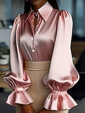 economico Bluse Eleganti-Per donna Blusa Bottoni Tinta unica Elegante Signore Manica Lunga Colletto a Camicia Top Regolari Quotidiano Lavoro Nero Rosa Vino Verde Albicocca Primavera Autunno Inverno