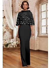 voordelige Vloerlengte-Tweedelig Tot de grond Feestjurk Cocktail jurk Bruiloft gast jurk Moeder van de bruid jurk Korte mouw Halve mouw Strakke ronde hals Ronde hals Elegant Formeel Bruiloft gast Familiebijeenkomst Chiffon