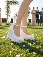 זול נעלי פאמפ קלאסיות-בגדי ריקוד נשים יומי קוקטייל נשף רקודים אבזם פלטפורמה בוהן עגולה אלגנטית אופנתי סגנון חמוד PU אבזם לבן