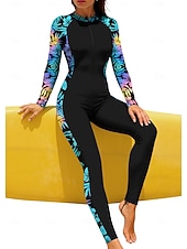 abordables Rash Guards Une Pièce-Femmes Standard Maillot Anti UV Rashguard intégral Maillot de bain Floral Tropical avec soutien-gorge intégré ​fermeture éclair sur le devant Protection Solaire UV Couvrant UPF50+ manche longue Coque