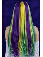 olcso Farsangi parókák-karneváli paróka szivárvány egyenes hosszú szintetikus fesztivál paróka mardi gras felvonulás cosplay jelmez haj nőknek