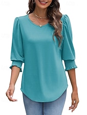 economico Maglietta Arte &amp; Design-Per donna Maglietta Semplice Casual Manica 3/4 Girocollo Top Regolari Quotidiano Uscire Weekend Blu Nero Bianco Rosso Primavera Autunno