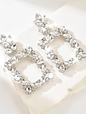 cheap Wedding Accessories-Women's Crystal Statement Drop Earrings, Elegant Geometric Rhinestone Dangle Earrings for Women, Sparkling Glamour Jewelry Perfect for Brides, Wedding Guests