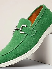  mocassini da uomo con fibbia verde: design elegante e comodo, ideali per il giorno di San Patrizio, abbigliamento casual e comfort quotidiano