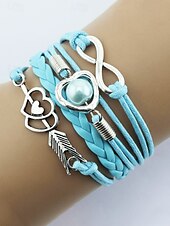 levne Valentýna-Dámské náramky z bohémské slitiny a umělé kůže, vícebarevné s přívěsky ve tvaru srdce a nekonečna – ideální na Valentýna i pro běžné nošení