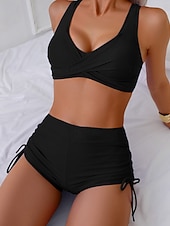 levne Dámské Plavky-Dámské Plavky 2 ks Kraťasy Plavky Volná záda prázdniny Oblečení na pláž Bez vzoru Do V Bez rukávů Plavky