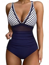 رخيصةأون مايوه قطعة واحدة-نسائي ملابس السباحة قطعة واحدة ملابس البحر ملابس السباحة شبكة بنطلون رياضي للبطن عالي الخصر ضعيف بدون ظهر العطلة ملابس الشاطئ جلد نمر أوراق V رقبة بدون كم بدلة سباحة