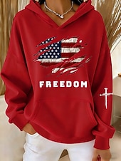  Unabhängigkeitstag Patriotischer Damen Pullover Hoodie Sweatshirt Graphic Letter Vintage Lässig Langarm Kapuzen Reguläre Oberteile Lässig Blau Schwarz Weiß Rot Frühling Herbst