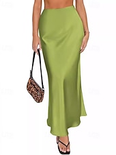 abordables Faldas Formales-Mujer Elegante Moda Maxi Alta cintura Faldas Plano Frunce Rígido Diario Calle Negro Champaña Verde Ejército Verde Trébol Verano