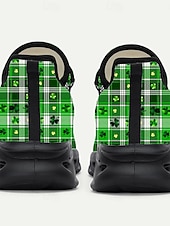  Мужские кроссовки ко Дню Святого Патрика – зеленые в клетку с клевером, идеально подходят для парадов и праздников.