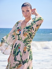 お買い得  バケーションドレス-シフォンボタニカルプリントのゆったりとしたマキシドレス、バケーション