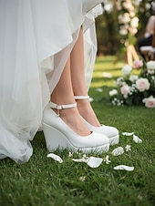 זול נעלי פאמפ קלאסיות-בגדי ריקוד נשים יומי קוקטייל נשף רקודים אבזם פלטפורמה בוהן עגולה אלגנטית אופנתי סגנון חמוד PU אבזם לבן