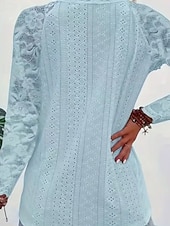 baratos Tops de Renda-Mulheres Blusa Tops de renda Renda Patchwork Tecido Ativo à moda Manga Longa Decote V Tops regulares Diário Feriado Para Noite Branco Rosa Vinho Azul Claro Verão Primavera