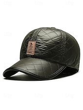 levne Pánské klobouky-Pánská baseballová čepice z umělé kůže se skládacími klapkami na uši, dostupná v několika barvách, ideální do chladného počasí a na běžné nošení