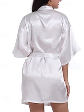 baratos Tops e partes de baixo de dormir para mulher-Women's Robe Casual Soft Satin Pure Color Daily Home Bed Short Sleeve V Neck Black White Light Green Pink Navy Blue Summer Regular Fit