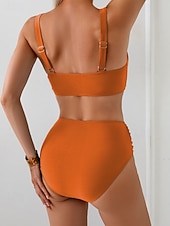 economico Bikini-Costume da bagno intero da donna monokini arricciato slip controllo della pancia alta vita snellente senza schienale abbigliamento da spiaggia per le vacanze colore solido scollo a V senza maniche