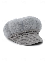 levne Dámské klobouky-Dámská polyesterová čepice z umělé kožešiny, zdobená perlami, dostupná v několika barvách, ideální pro zimní outfity