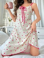 abordables Combinaisons pour femmes-Femmes Loungewear Chemise de Nuit Mode Occasionnel Doux Cœur Patchwork Robes Maison Vacances Sans manches Col carré Bleu Noir Rose Claire Rouge Été Printemps Coupe régulière