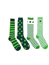  シャムロックデザインのメンズセントパトリックスデーグリーンストライプソックス - お祝いやホリデーシーズンのお祝いにぴったり