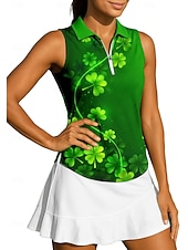 cheap Women's Shirt-St. Patrick Women's Floral Clover Tops Sport Shirt Golf Polo Shirt Tank Top Sleeveless Zipper Floral UPF50+ UV Resistant High Elasticity Moisture Wicking Breathable Volleyball Tennis Golf Collar