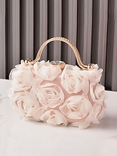 cheap Wedding Accessories-Women's Floral Evening Clutch Bag with Chain Shoulder Strap, Elegant Rose Appliqué Design, Multi-Color Formal Handbag for Weddings, Evening Parties &amp; Banquets