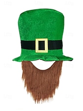 お買い得  アクセサリー-男性用の聖パトリックの日のレプラコーン帽子と偽のひげのセット、取り外し可能な偽のひげが付いた緑のアイルランドの衣装のトップハット、柔らかいポリエステル素材、パレード、パーティー、フェスティバルの衣装に使えるマルチカラーオプション