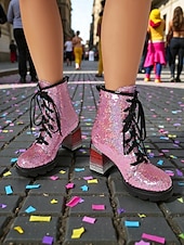 billiga Kvinno skor-Damernas Mardi Gras Glittrande Paljetterstövlar med Blockklack Trendig Stjärndesign Bekväm Passform Idealiska för Karneval eller Fester