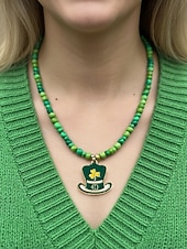 levne Příslušenství-Dámský náhrdelník s trojlístkem ze slitiny a akrylu s různými styly přívěsků, zelené korálky, ideální na Den svatého Patrika i na každodenní nošení