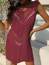 cheap Beach Dresses-Women's Swimwear Cover Up Swim Dress Dress Swimsuit Cut Out Vacation Beach Wear Solid Color V Neck Sleeveless Bathing Suits