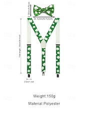  Мужские зеленые подтяжки с изображением клевера и галстук-бабочка, изготовлены из полиэстера, идеально подходят для Дня Святого Патрика, карнавала и повседневной носки.