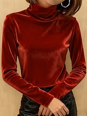 preiswerte Einfarbiges T-Shirt-Damen T-Shirt Druck Gestuft Einfarbig Grafik Elegant Vintage Mode Langarm Rollkragen Normale Oberteile Täglich Ausgehen Wochenende Wein Königsblau Purpur Gold Grün Herbst Winter