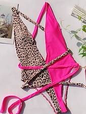 economico Costumi interi-Costume da bagno intero da donna snellente monokini leopardato controllo della pancia vita alta snella senza schienale abbigliamento da spiaggia scollatura a V senza maniche
