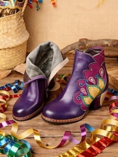 Χαμηλού Κόστους Γυναικεία παπούτσια-Γυναικεία Καρναβαλικά Μπότες Μπλέ Mardi Gras με Μπλοκ Τακούνι - Ποιότητα Δερμάτινη δέρμα Κεντημένο Vintage Λαογραφικό Στυλ Υποστηρικτικά Τακούνια για Παρελάσεις Κοστούμια Καθημερινή Χρήση και