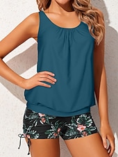 abordables Conjuntos de bikini-Día de la Independencia Tankini Patriótico para Mujeres Traje de Baño de 2 Piezas Pantalones Cortos Control de Abdomen Cintura Alta Delgado Sin Espalda Vacaciones Traje de Playa Gráfico Cuello en U