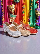 preiswerte Frauen Schuhe-Damen Mardi Gras Glitzer Mary Jane Schuhe – Funkelnde Doppelriemen Niedrigblockabsätze festliche Karnevalsparty-Fußbekleidung für Umzugsteilnehmer Tänzerinnen und Feier-Outfits