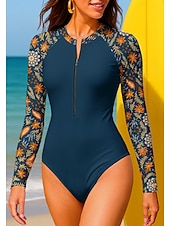 preiswerte One Pieces Rash Guards-Damen Regulär Anti UV Shirt Badeanzug Badeanzug Bademode Blumen Paisley-Muster Tropisch mit integriertem BH UPF50+ UV Schutz Elastisch Langarm Bademode Bodysuit Surfen Strand Wassersport Sommer