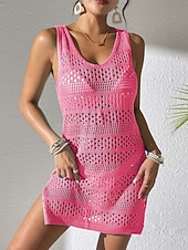 abordables Vestidos de playa-Mujer Bañadores Tapadera Vestido de Baño Traje de baño Cortado Vacaciones Ropa de playa Color sólido Escote en U Sin Mangas Trajes de baño