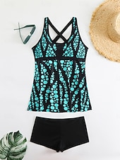 cheap Tankinis-Women's Tankini 2 Piece Swimsuit Palm Boy Leg Tummy Control High Waist Slim Backless Vacation Beach Wear Floral Sunflower V Neck Sleeveless Bathing Suits