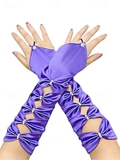 baratos Acessórios-Luvas de cetim de poliéster femininas do Mardi Gras em várias cores design elegante com detalhes em pérolas perfeitas para carnaval e bailes de máscaras