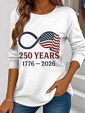 ieftine Ziua Independenței Top-Ziua Independenței Americane Pulover pentru Femei T Shirt Grafic Steag Stilat Casual Mâneci Lungi Guler Crew Tops Regulate Imprimare Albastru Alb Roșu Vară Primăvară