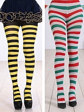 Недорогие Аксессуары-Комплект женских полосатых колготок для карнавальной вечеринки (2 пары), эластичные, выше колена, синие. &amp;Зеленые горизонтальные полоски, забавные карнавальные носки для взрослых, для фестивалей,