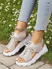 preiswerte Sport Sandalen-Beigefarbene, sportliche Damensandalen – atmungsaktive Zehensandalen mit Schnürverschluss, ideal für Spaziergänge im Park, Strandtage und Outdoor-Abenteuer.