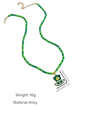 levne Příslušenství-Dámský náhrdelník s trojlístkem ze slitiny a akrylu s různými styly přívěsků, zelené korálky, ideální na Den svatého Patrika i na každodenní nošení