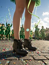 tanie Dzień Świętego Patryka-Damskie zielone, sznurowane botki do kostki z ozdobnym kokardką – stylowe i vintage na parady, uroczystości i festyny z okazji Dnia Świętego Patryka